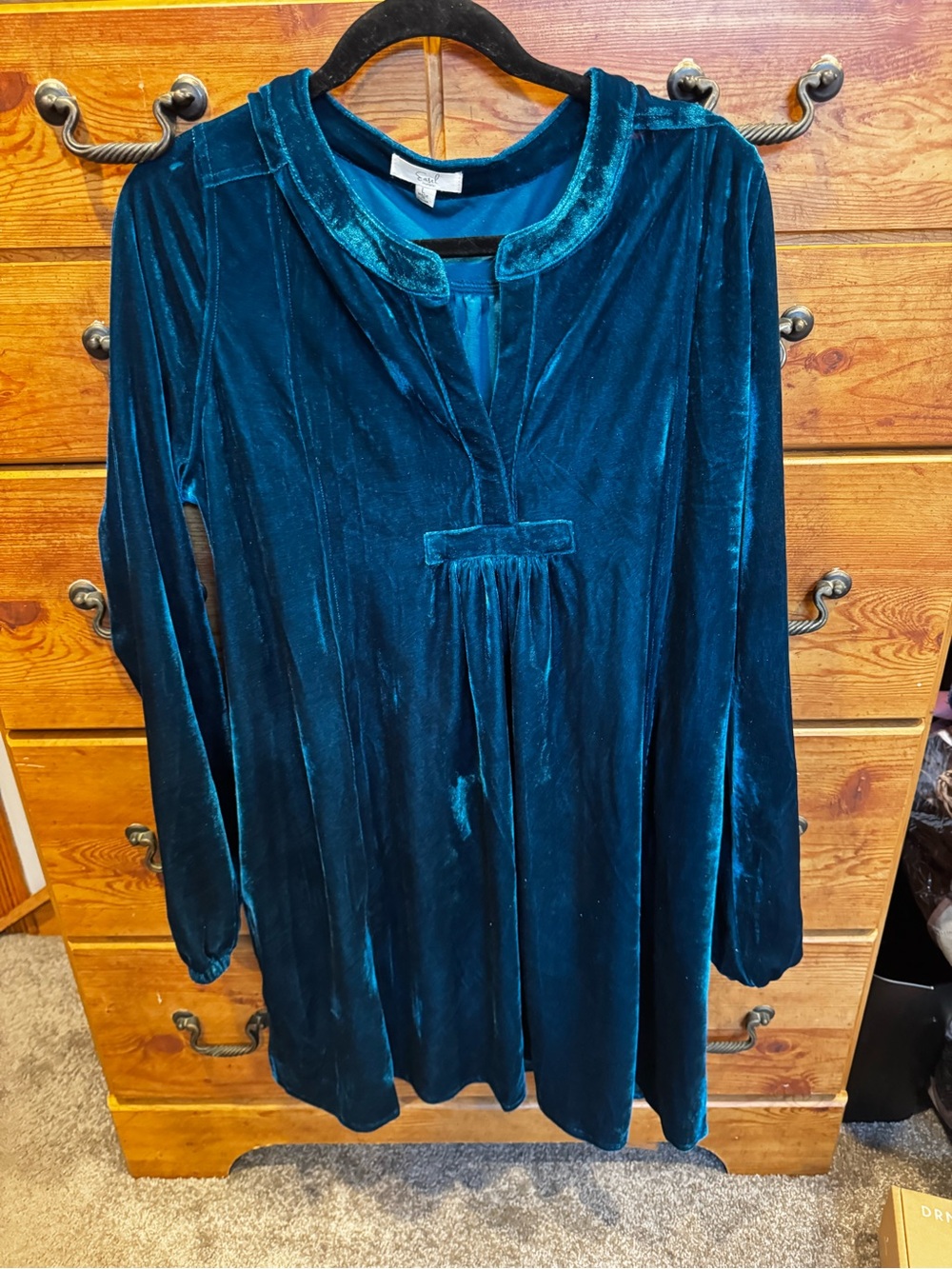 easel Velvet Long-Sleeve Tunic Dress - Teal